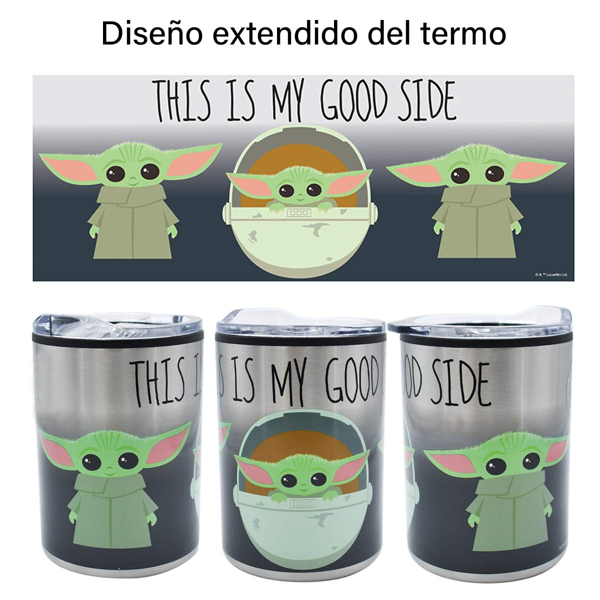 Fun Kids Disney 2415-3498 Vaso Térmico Termo para Café The Child Mandalorian Star Wars de Acero Inoxidable de Doble Pared de 350 Mililitros 1 Pieza