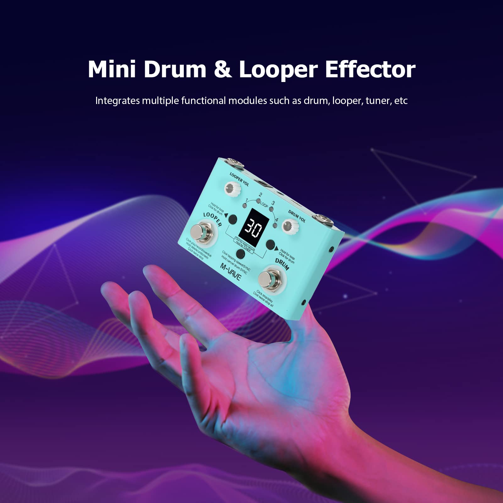 Irfora Lost Tempo Pedal de Efectos Drum & Looper Effector Mini 2-in-1 Looper & Drum Hine Doble Pedal Looper Pedal Looper Pedal de Guitarra 30 Tambores y 4 bucles Sintonizador de Alta