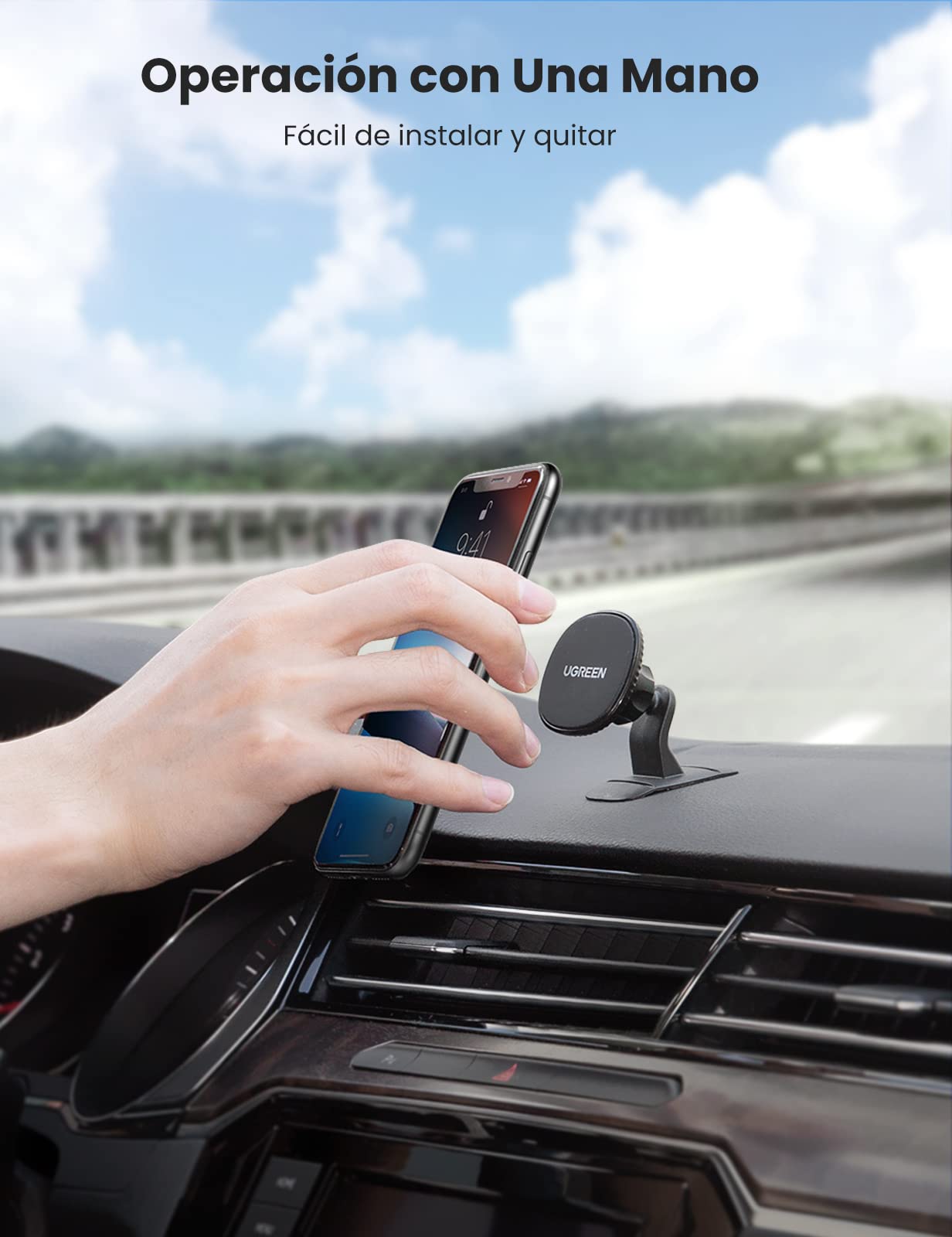 Soporte Celular UGREEN Negro con Imán para Automóvil