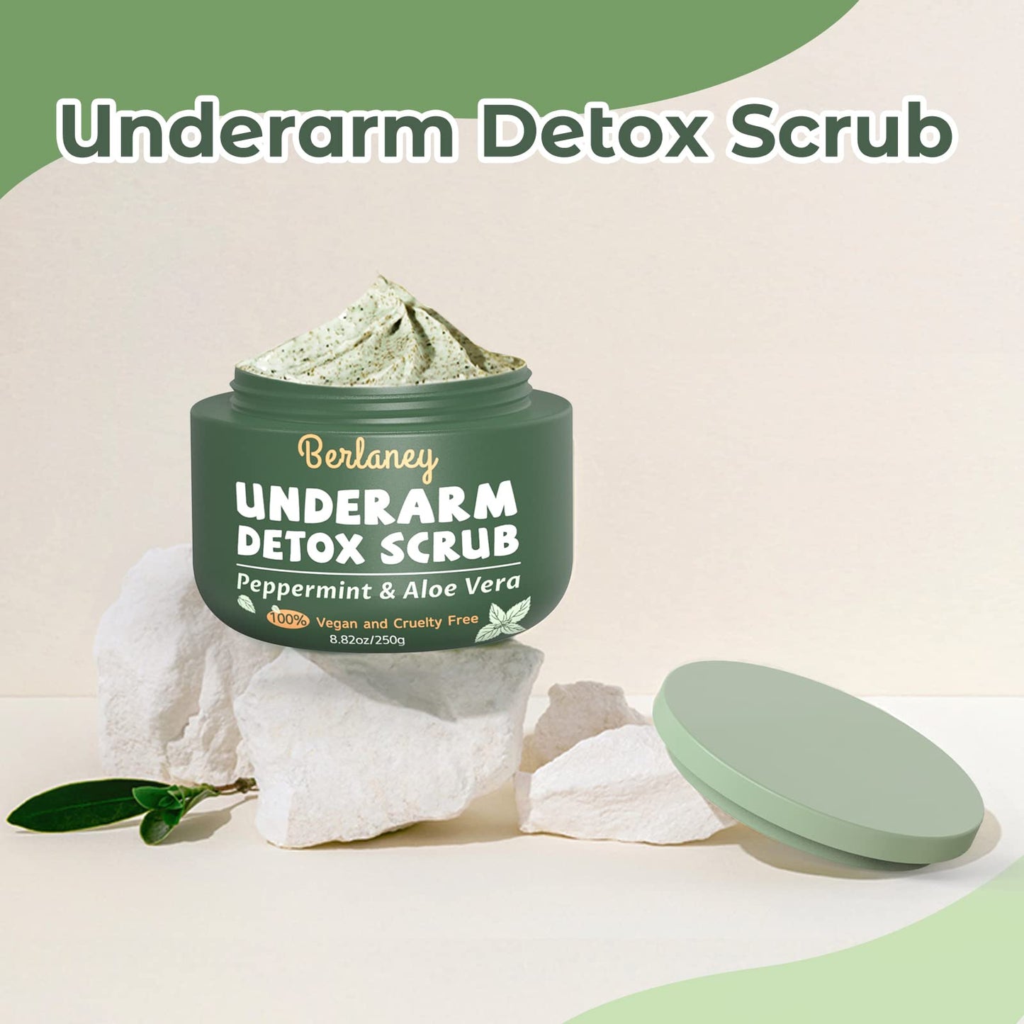 Berlaney Scrub Corporal Exfoliante con Peppermint, Aloe Vera y Polvo de Cáscara de Nuez 8.8 oz, para Axilas, Piernas, Rodillas, Pies, Brazos y Manos