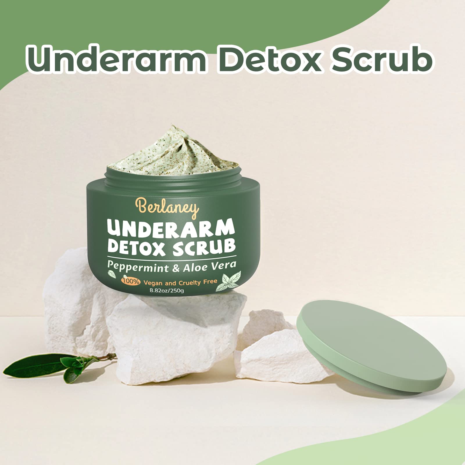 Berlaney Scrub Corporal Exfoliante con Peppermint, Aloe Vera y Polvo de Cáscara de Nuez 8.8 oz, para Axilas, Piernas, Rodillas, Pies, Brazos y Manos