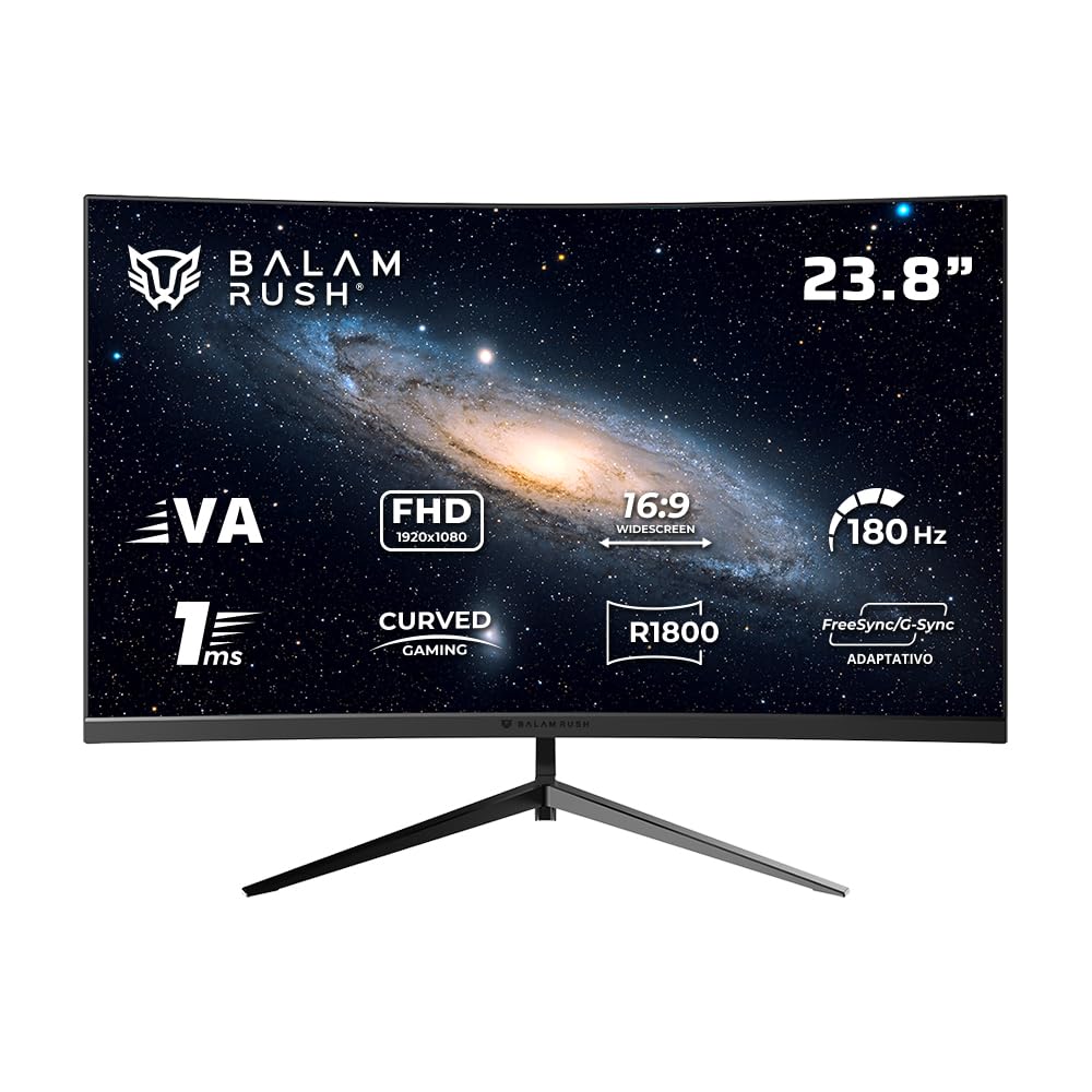 Balam Rush Andromeda Monitor Gamer Curvo MAG24Y, 23.8 Pulgadas, FHD, 180Hz, 1ms, VA, F-Sync, G-Sync, Flicker-Free, HDMI 2.1, DisplayPort 1.4 (Negro)