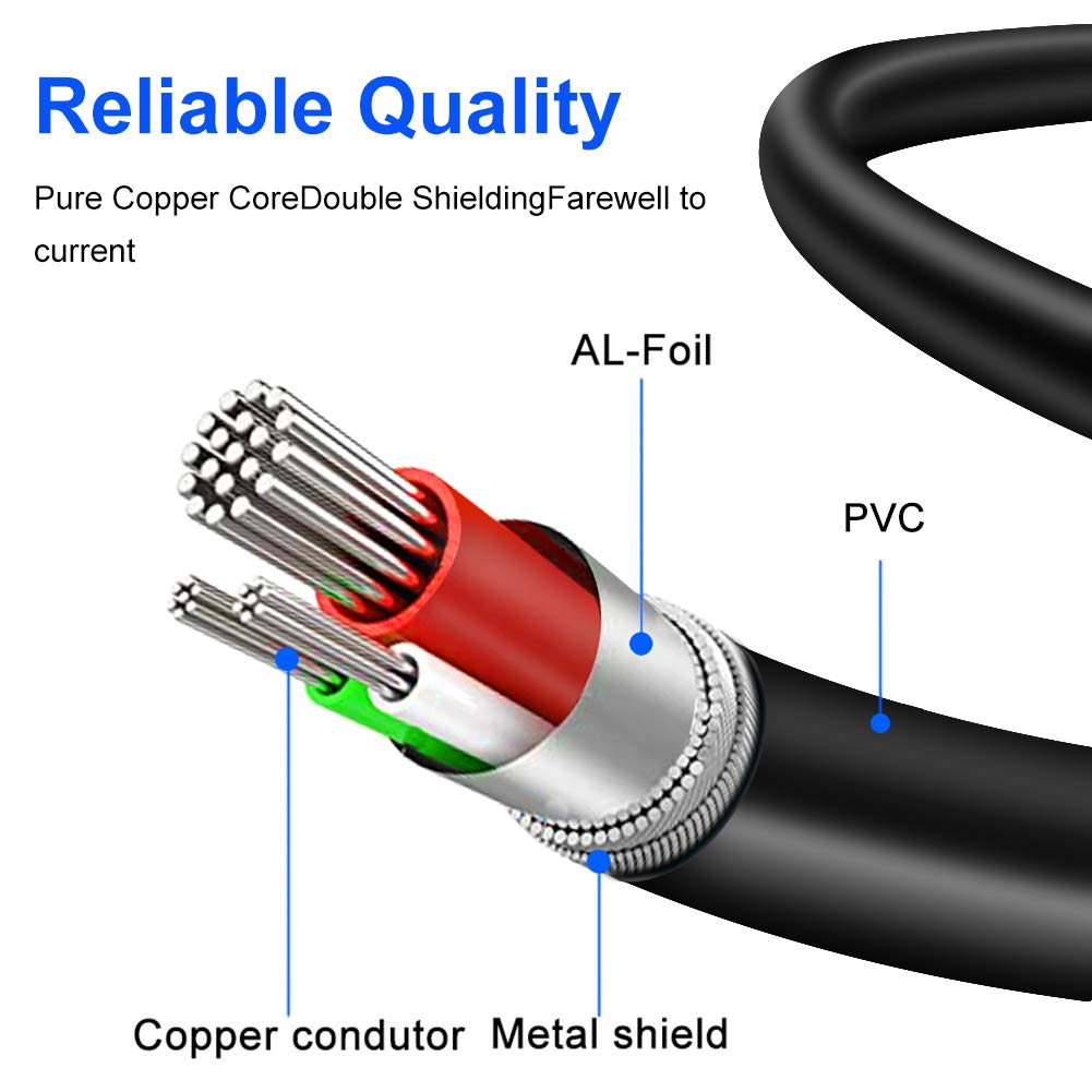 Cable de Audio Estéreo Yeung Qee Dorado 2RCA Macho 10 Pies Doble Blindado para Cine en Casa y Consola de Juegos