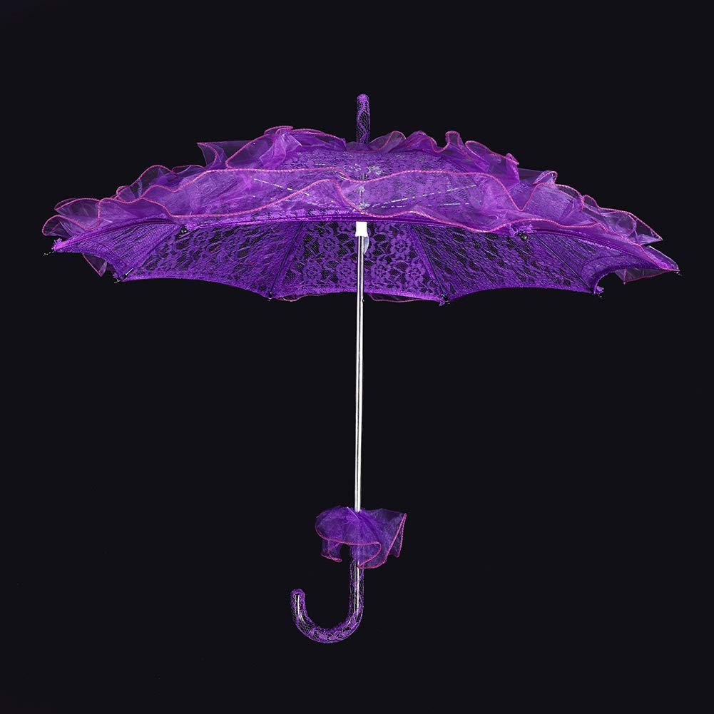 Fdit - Sombrilla de algodón de encaje para novia, para bodas, fiestas, bailes, fotografía, accesorio (morado)