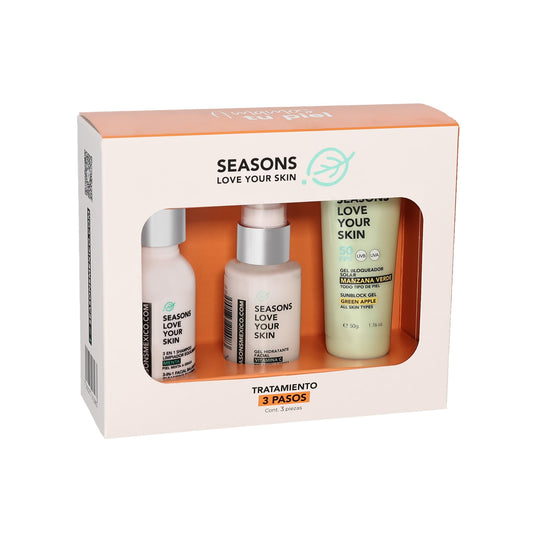 Kit Rutina Facial Skincare 3 Pasos Tratamiento Básico | Limpiador Facial Menta + Hidratante Vitamina C + Bloqueador Solar FPS50 Manzana