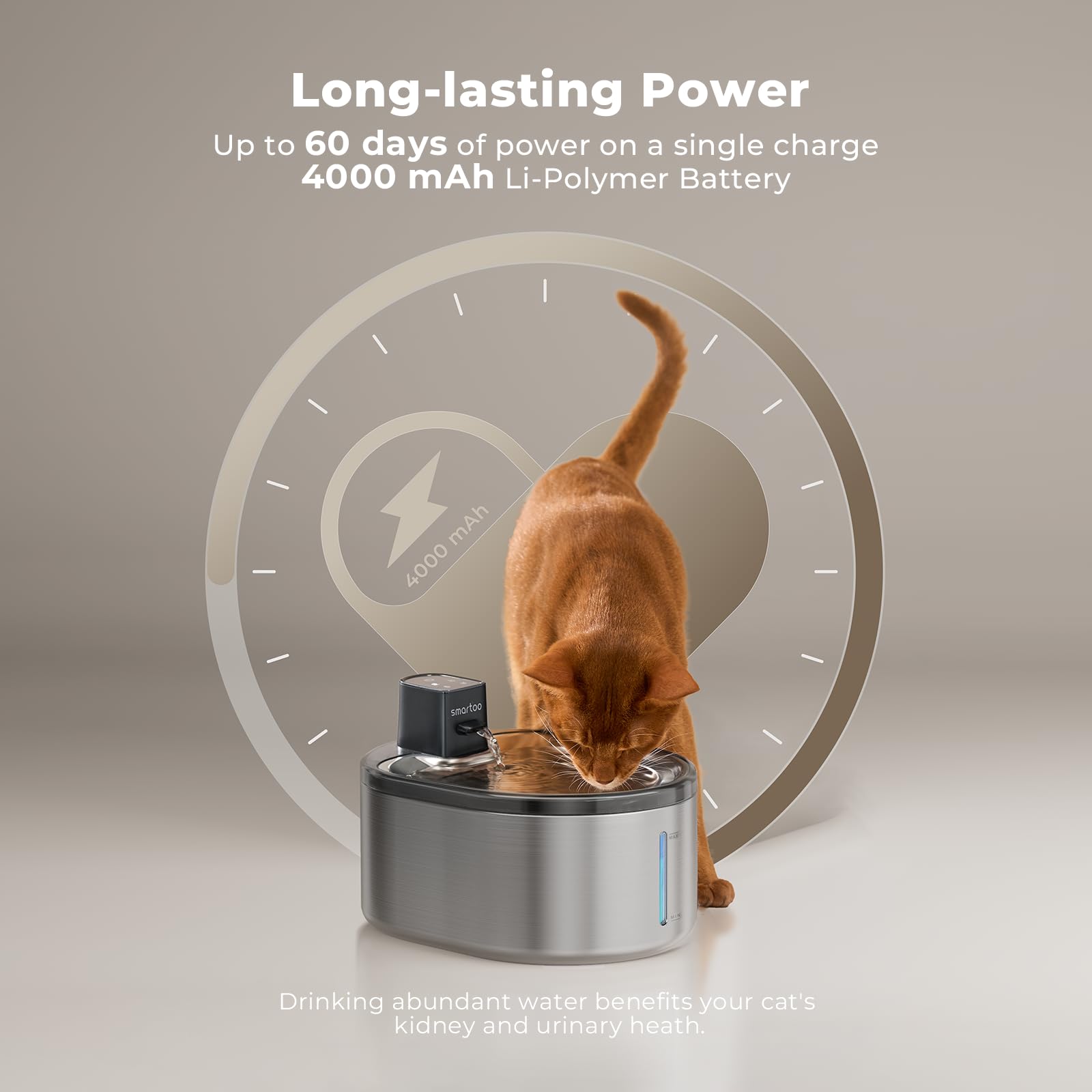 Fuente de Agua para Mascotas Samrtoo Acero Inoxidable con Sensor de Movimiento