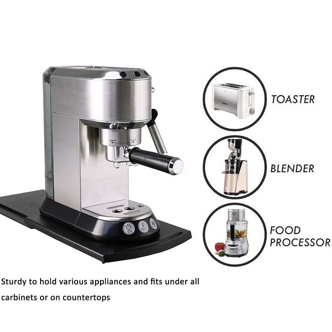 HauSun Práctica bandeja deslizante para cafetera, organizador de electrodomésticos de cocina, soporte para freidora de aire, licuadora, mezclador de soporte, procesadores de alimentos, 1 juego