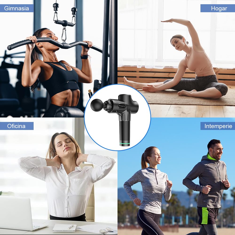 DAHAN Pistola de Masaje, Masajeador Muscular, Masajeador de Tejido Profundo de Mano, Masaje Eléctrico de Mano con 6 Cabezales y 30 Velocidades Ajustables para Músculos, Hombros, Cuello, Espalda, Piernas, Pantorrillas, Relajar Los Músculos Aliviar el Dolor