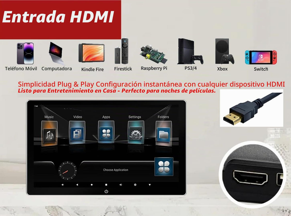 Monitor de Resposacabezas NOAUKA 4K Android 13 Negro con TV y Pantalla Táctil para Coche