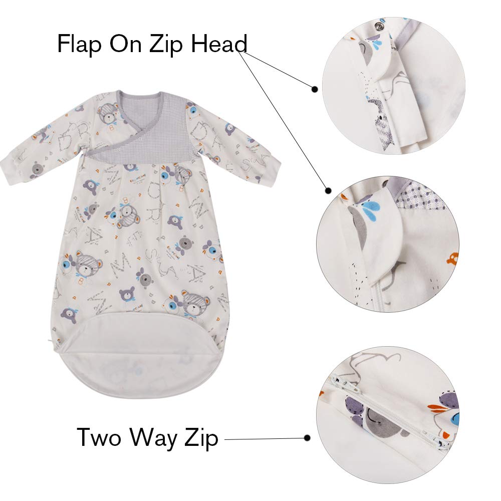 BLOOMSTAR - Saco de dormir para bebé de manga larga (3-12 m) Tog 2.5 cálido saco de dormir para recién nacido con brazos acolchados, manta de popelín de algodón para niños pequeños en una bolsa, para