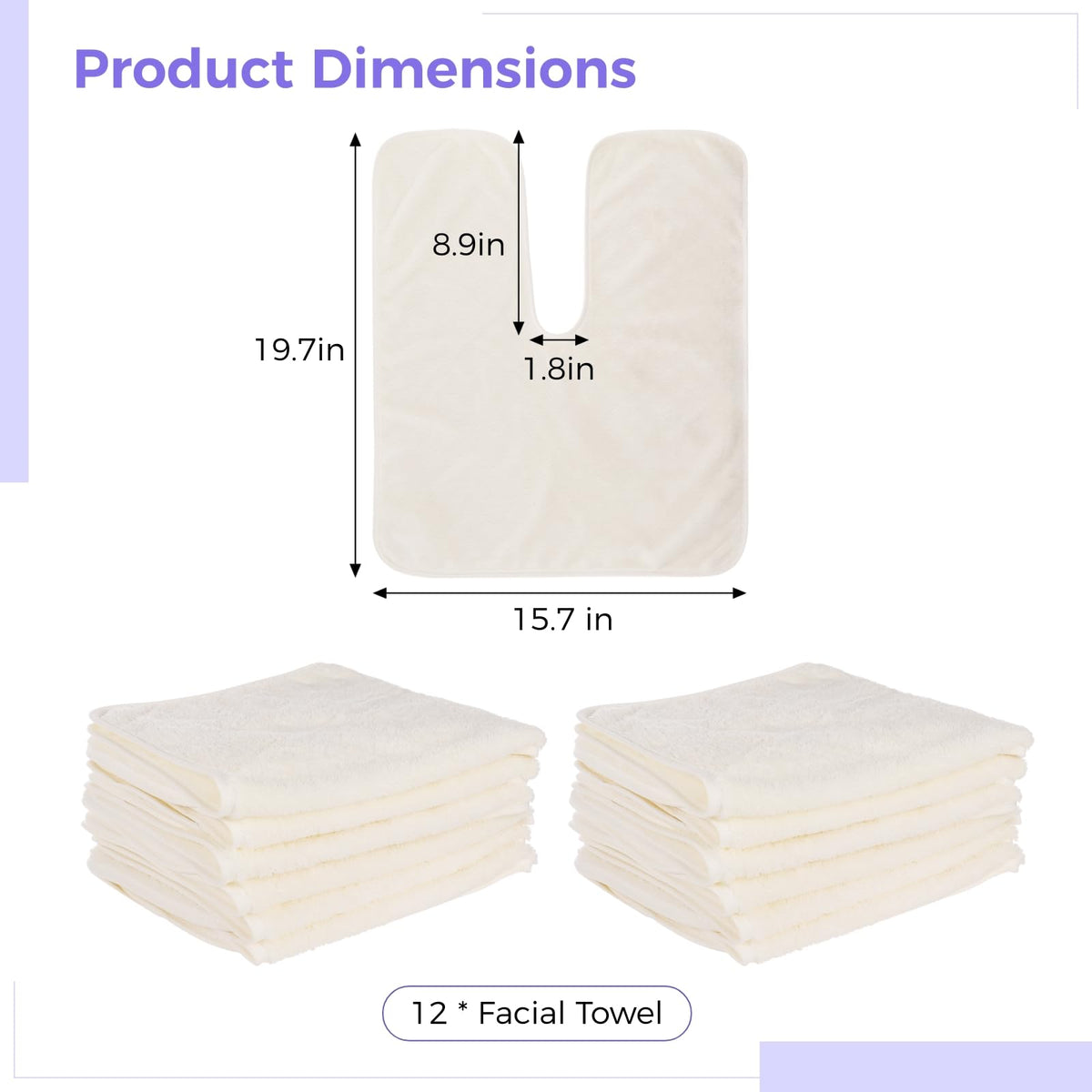 DIMEGON 12 toallas faciales en forma de U, suaves paños faciales de forro polar coral para salones de belleza, cuidado de la piel, centros de spa