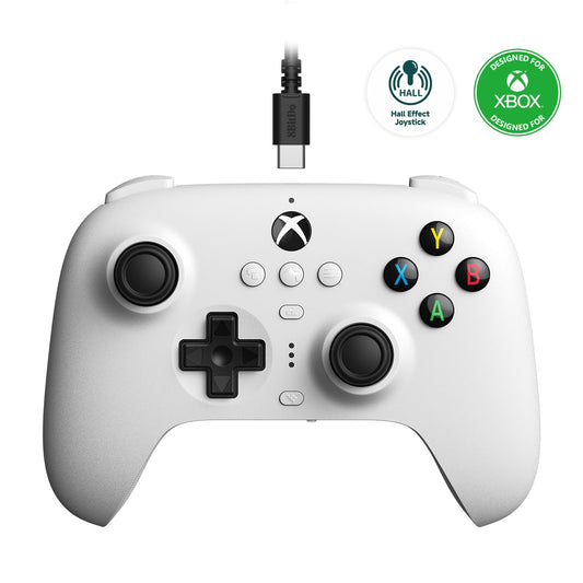 Control Alambrico 8Bitdo Ultimate para Xbox Series X|S, Xbox One, Windows 10/11, Mando con Joysticks de Efecto Hall, Conector de Audio de 3.5 mm, con Licencia Oficial - Blanco