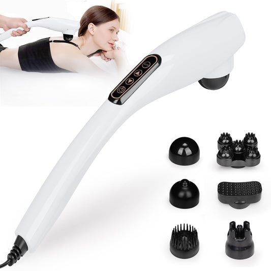 Masajeador de Espalda,Masajeador Electrico para Alivio del Dolor Muscular,Masajeadores de Mano con Diseño Ergonómico,10 Modos,12 Velocidades y 6 Cabezales de Masaje,Masaje para Espalda,Pierna y Cuello