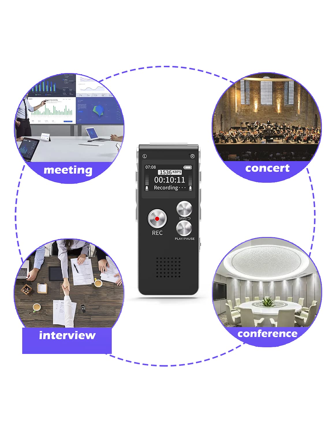 Grabadora de Voz Digital Sunlan 16GB Activada por Sonido para Conferencias y Reuniones