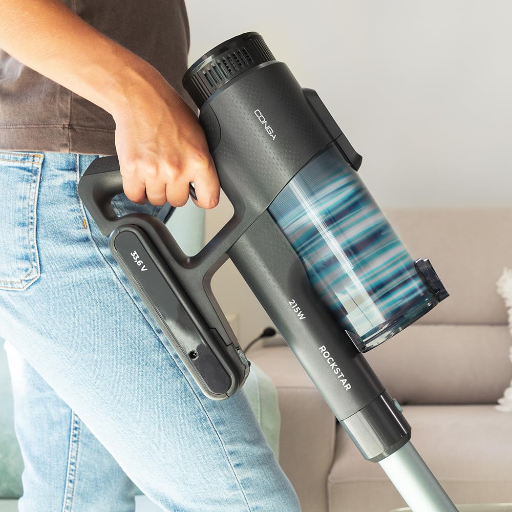 Cecotec Aspirador Escoba sin Cable Conga Rockstar 1500 Ray Jalisco. 215 W, 12 kPa, Autonomía 45 min, 3 en 1, Cepillo Jalisco, Accesorios, 2 Programas, Ciclón Paralelo, Depósito 500 ml