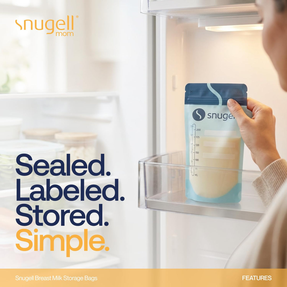 Snugell Bolsas de almacenamiento de leche materna / 180 ml, a prueba de fugas, sin BPA, duraderas y transparentes para una fácil visibilidad de la leche (150 unidades)