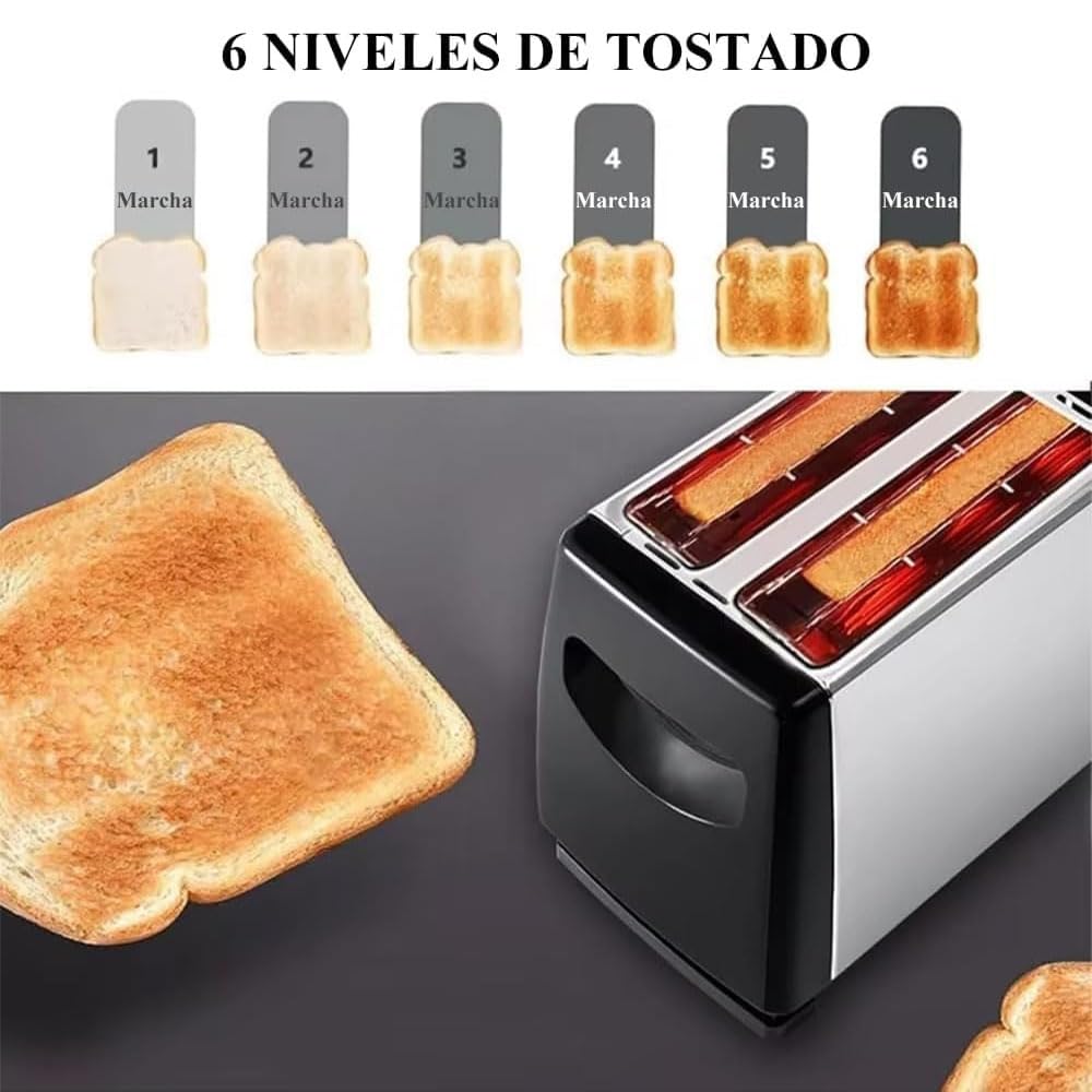 Tostador de Pan Calentadora de Acero Inoxidable - Tostadora Compacto de Pan con Bandeja de Migas Extraíble, Uesta 2 Rebanadas, 6 Configuraciones, 650W Potencia, para Recalentar y Descongelar