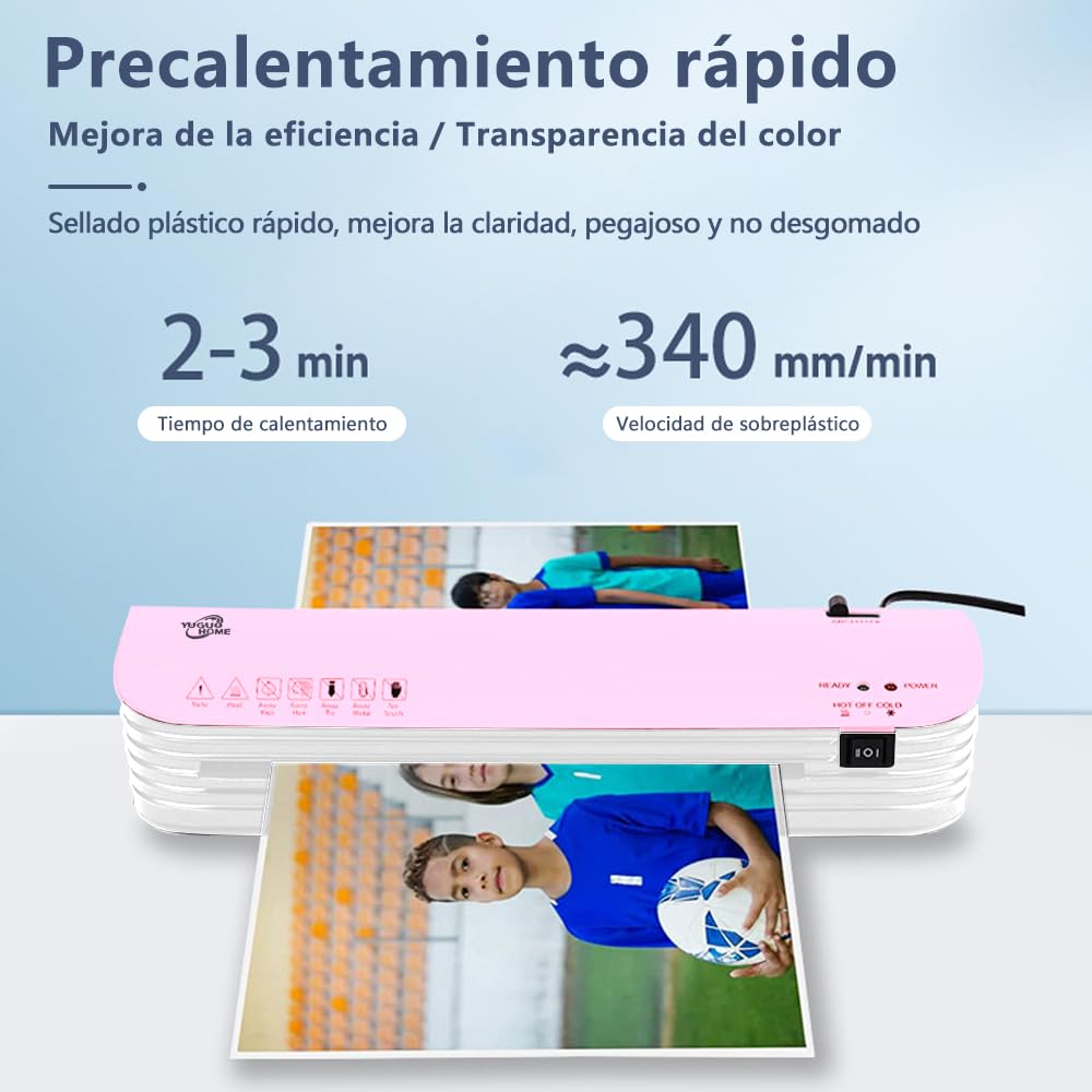Laminadora Enmicadora Térmica+Cortador de Papel+300 Hojas Laminadoras,Enmicadora Tamaño Carta y Oficio para Casa y Oficina (Rosa)