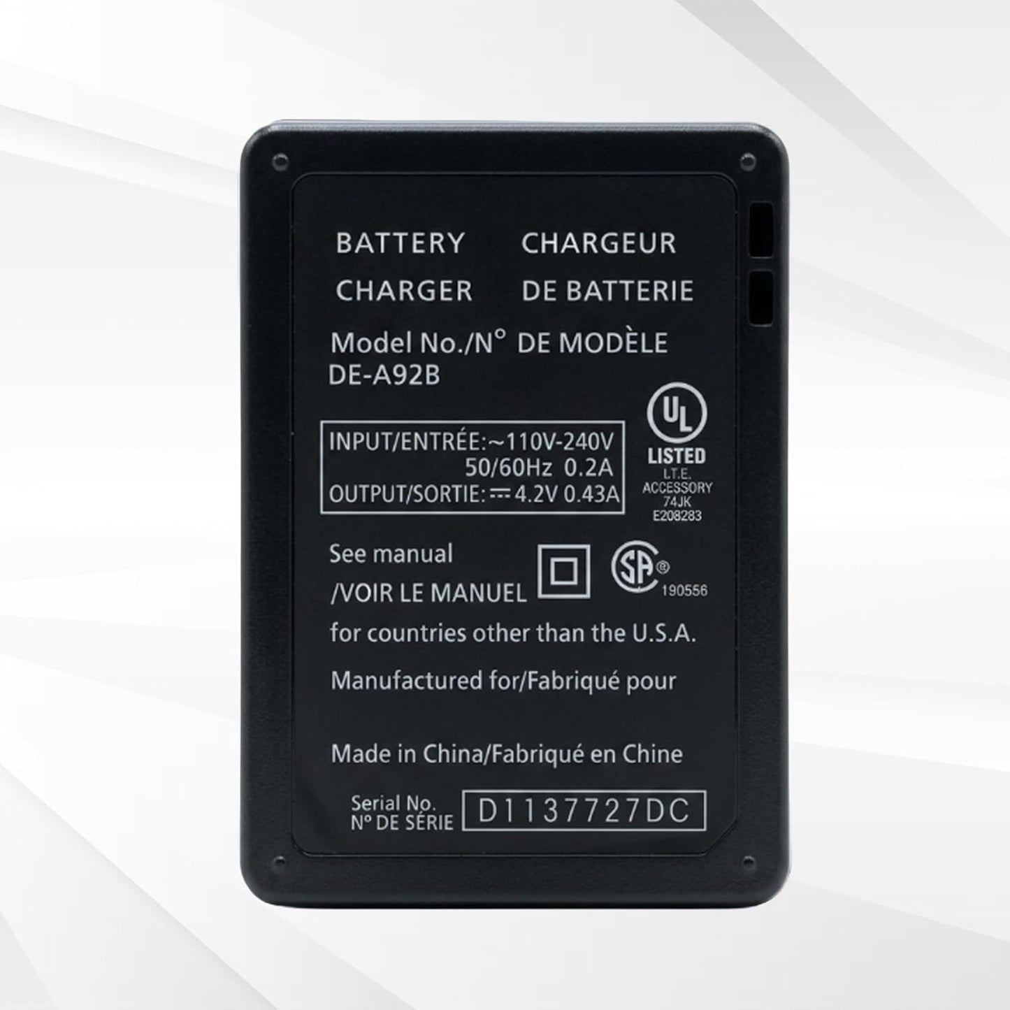 DE-A91 DE-A92 - Cargador de cámara compatible con Panasonic DE-A91BA BCK7 DMCF X78, DMCF X90, DMCFH24, DMCFH25, DMCFH27DMCTS25A, DMCTS25K, DMCTS25R, DMCTS25W, DMCFH2, DMCT FFFFFFFFMCFH6, DMCFH7 Fuente