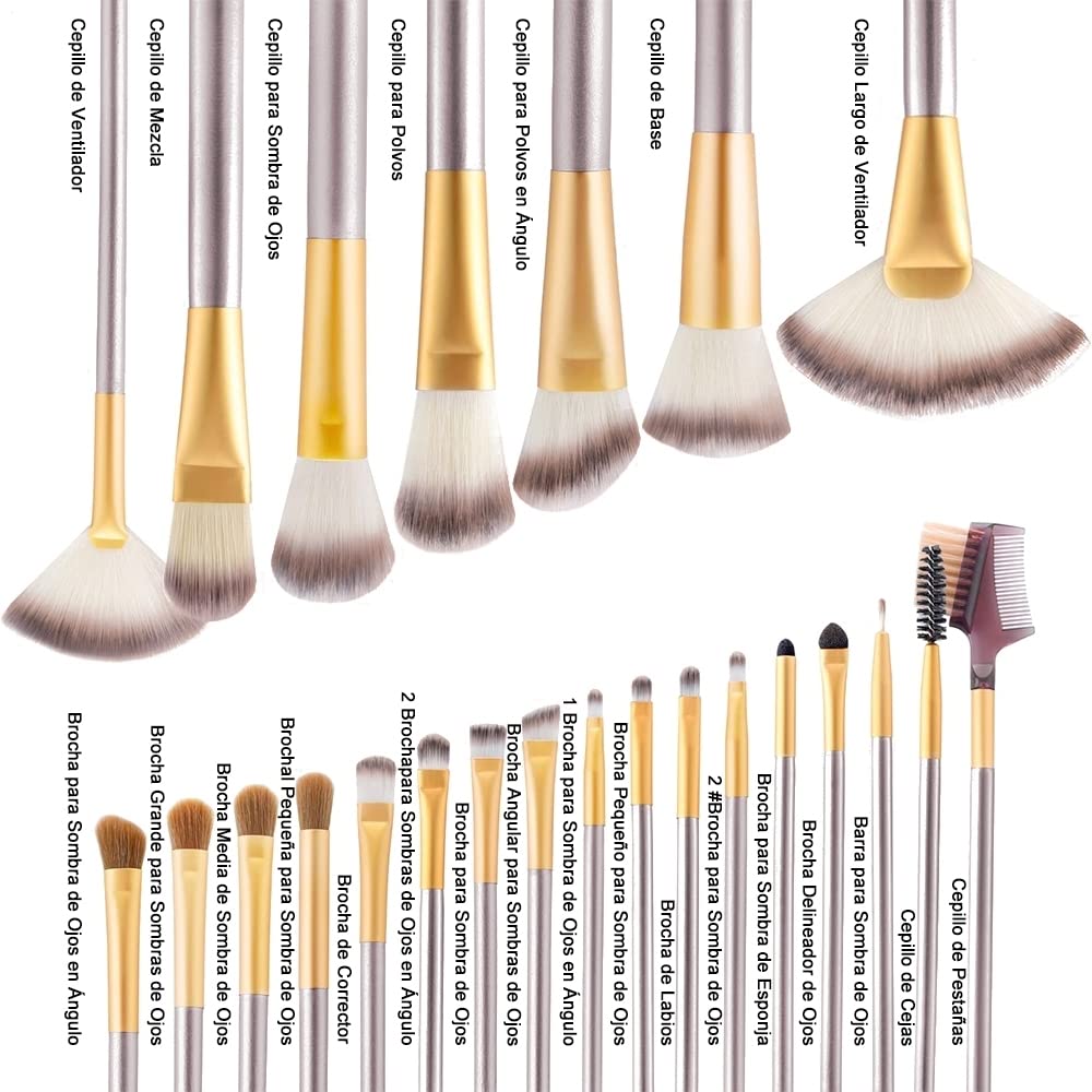 Brochas de Maquillaje Profesional 24 Piezas | Cepillo Sintético, Bolsa de Viaje