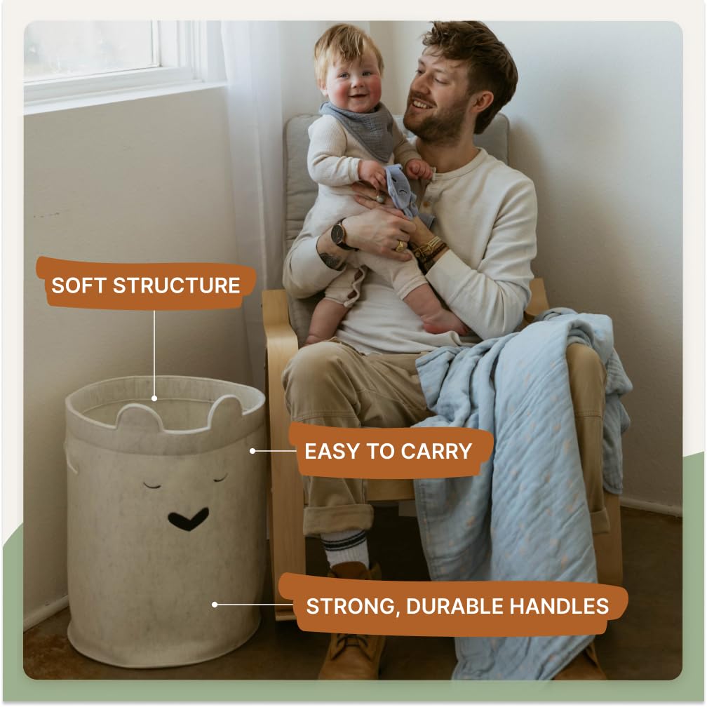 Parker Baby Bear - Cesta de lavandería de fieltro para bebé, amplia y plegable, para guardería, cesta ligera con asas flexibles y resistentes, colores neutros y se adapta a cualquier habitación