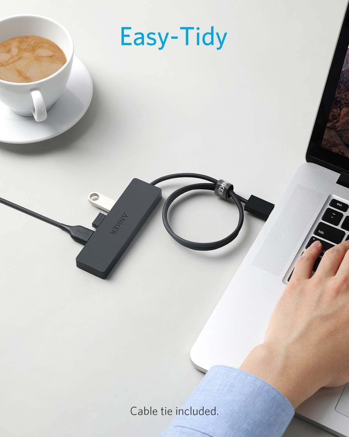 Hub USB 3.0 de 4 Puertos Anker Ultra Slim con Cable de 2 Pies para MacBook, Mac Pro, Mac Mini, iMac, Surface Pro, XPS, PC, Flash Drive y HDD Móvil
