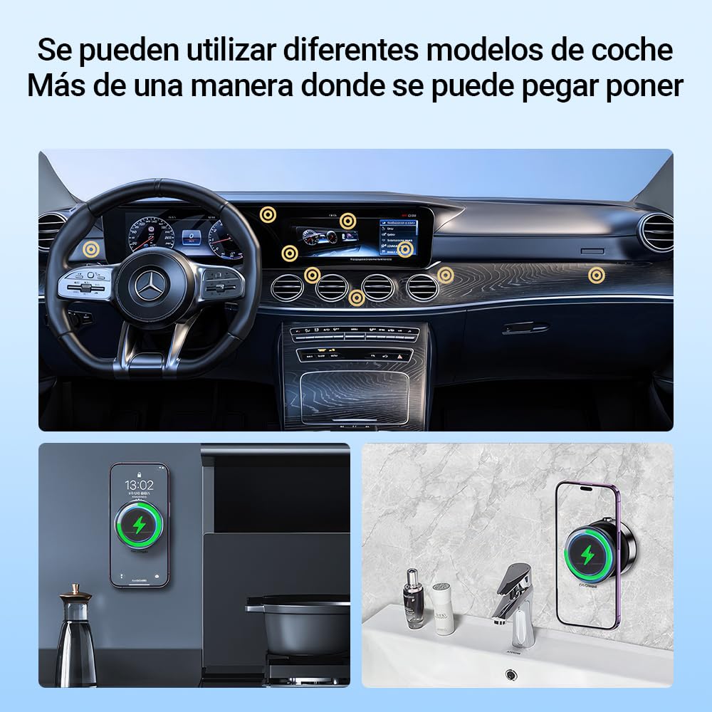 JESWO Cargador Inalámbrico Magnético 15W, Porta Celular para Auto, Cargador Inalámbrico para Auto, Soporte para Celular Automovil, Compatible con iPhone 16/15/14, Galaxy S23 S22