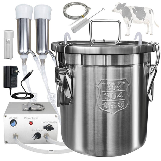 Hantop - Máquina de ordeño de vaca de 12 L, alimentada con enchufe, bomba de aspiradora pulsante de velocidad ajustable, cubeta de leche de acero inoxidable 304 de grado alimenticio, válvula de