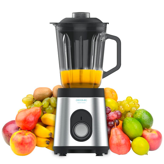 Cecotec Batidora de Vaso Power Black Titanium 1000 INOX. 1000 W, Cuerpo de Acero Inoxidable, Cuchilla de 6 Hojas con Recubrimiento de Titanio Negro, Jarra de Vidrio 1.5 L, 5 Velocidades