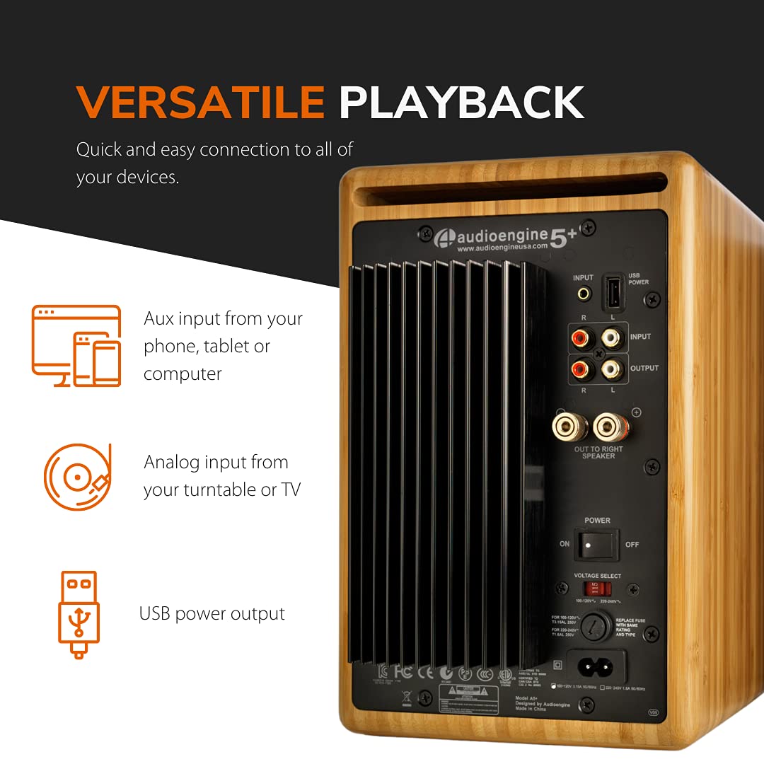 Audioengine Altavoces de estantería autoamplificados A5: Bocinas Tipo librero de 150 W de Primera Calidad para música, Juegos, Tocadiscos y Sistemas de Cine en casa: monitores de Estudio potentes