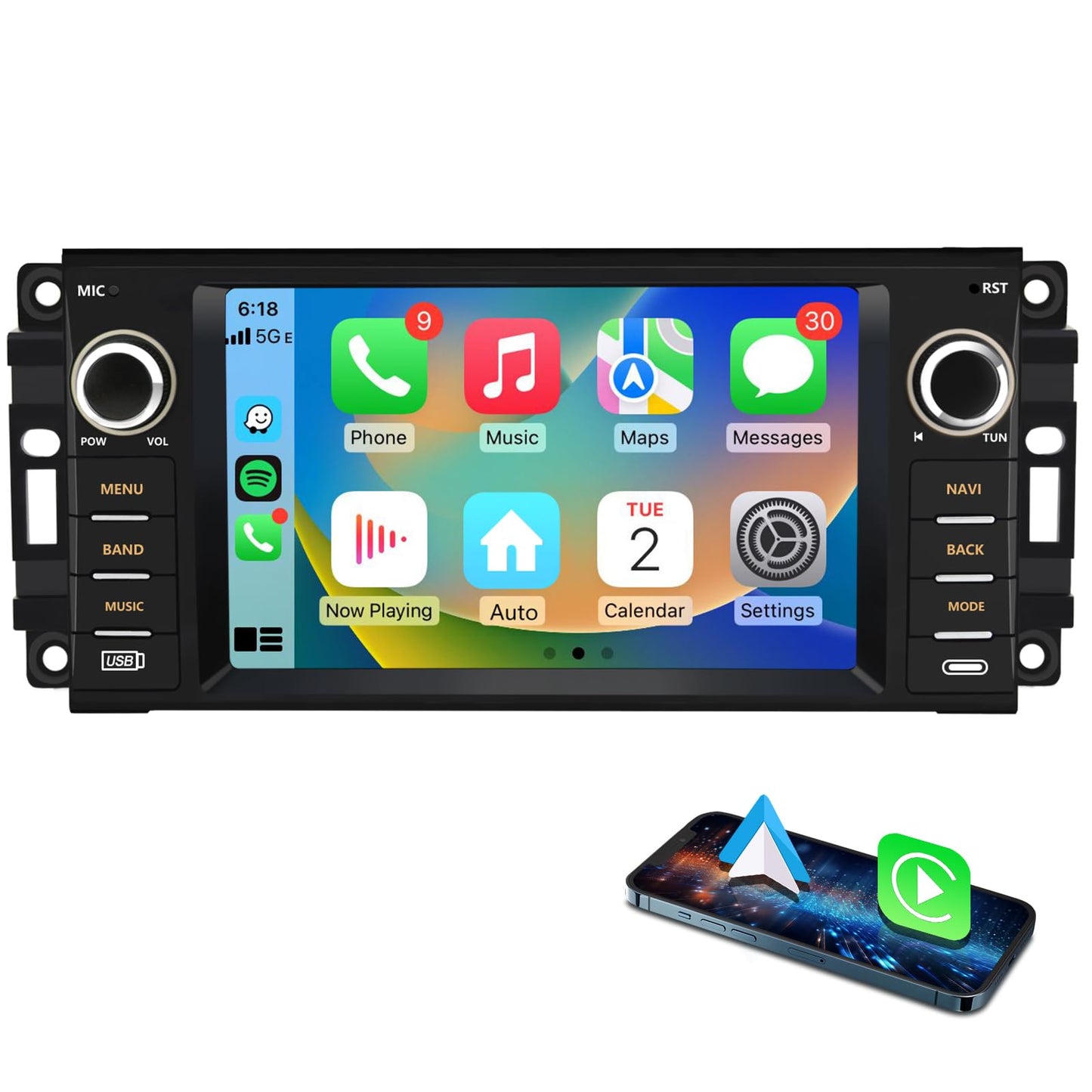 AWESAFE - Estéreo de coche de 64 GB para Jeep Wrangler JK 2007-2018 Dodge Ram 2008-2012