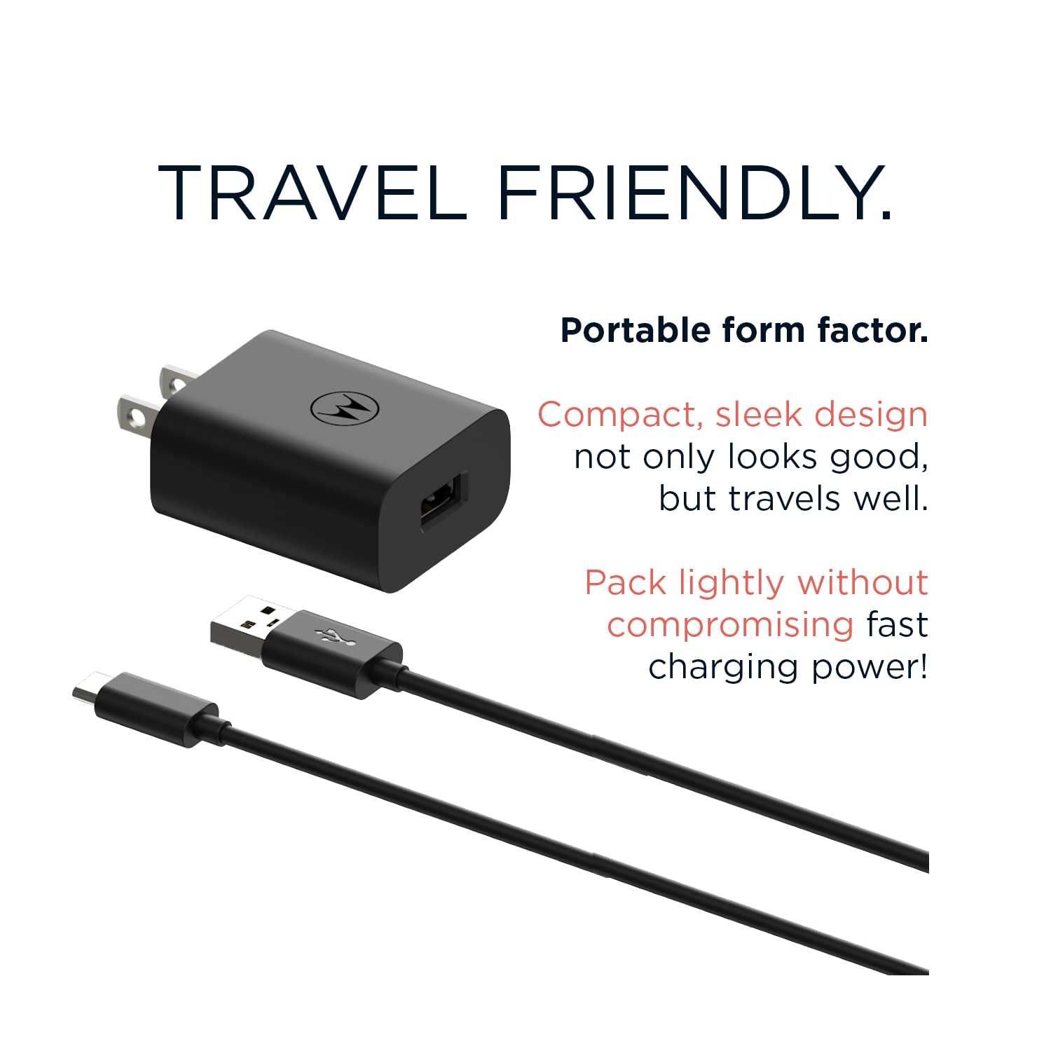 Cargador TurboPower 20 QC3.0 motorola Blanco con Cable USB-A a USB-C 1 m