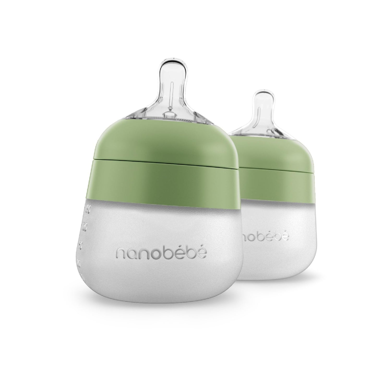 NANOBÉBÉ Biberón de silicona Nanobebe Flexy, anticólicos, tacto natural, tetina antivuelco, base estable antivuelco, fácil de limpiar (paquete de 2), color salvia, 147 g