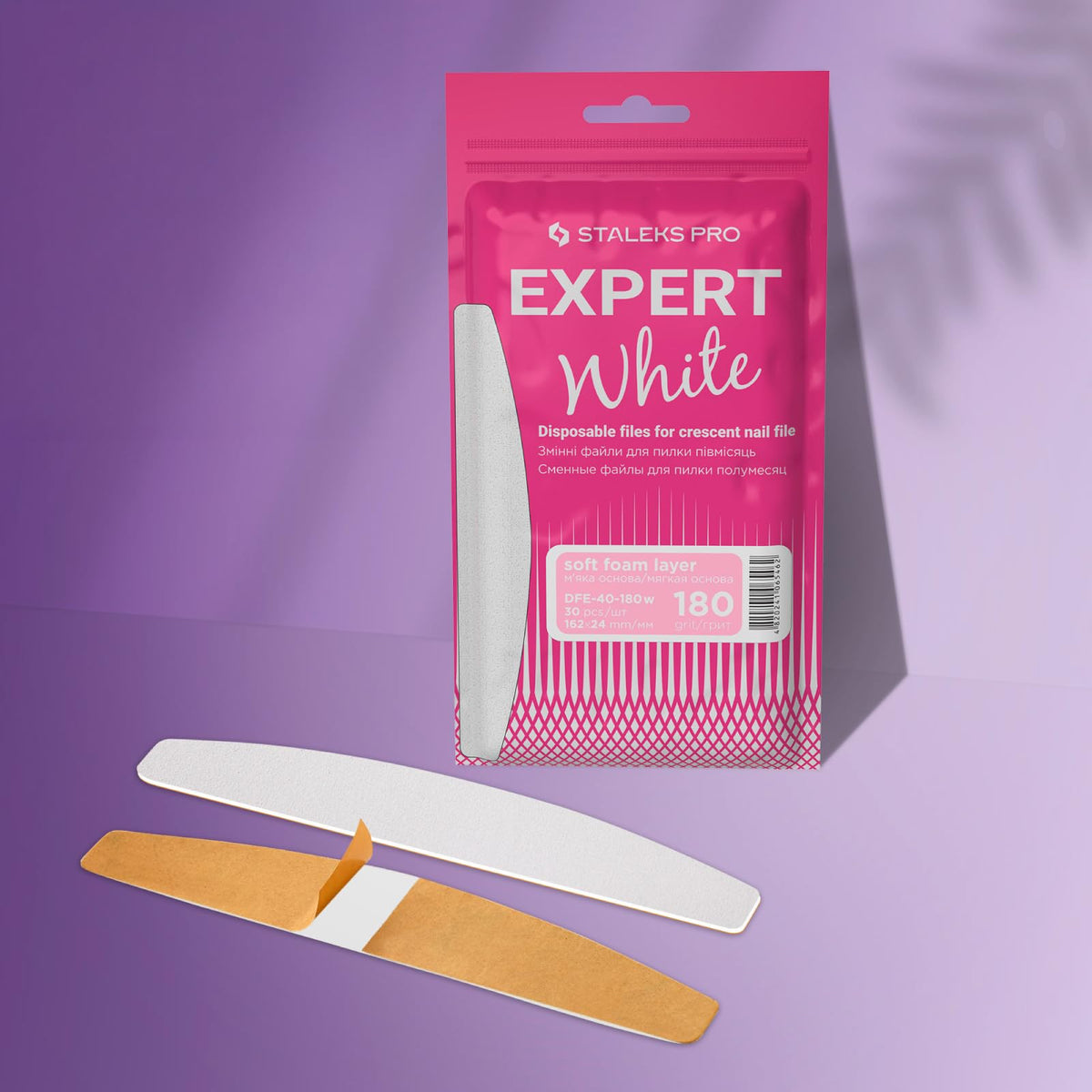 Staleks Abrasivos desechables STALEKS PRO Expert 40 blancos en forma de media luna para lima de uñas (grano 180, 30 unidades) – Limas abrasivas con capa de espuma suave para dar forma a uñas naturales