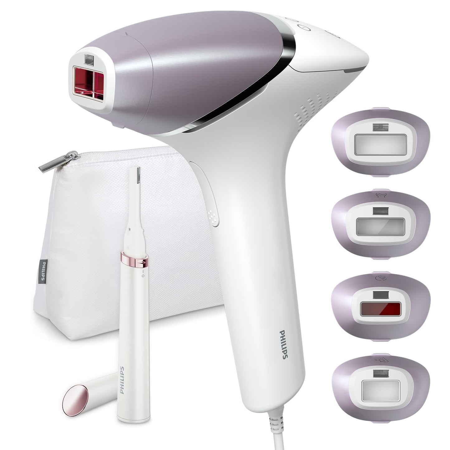 Philips Lumea Prestige Depiladora IPL, Tecnología Sense IQ, Luz Pulsada, con cable, 4 Cabezales Inteligentes (Cuerpo, Bikini, Axilas y Cara) y SmartSkin Sensor, incluye un Recortador Precisión, BRI949/50