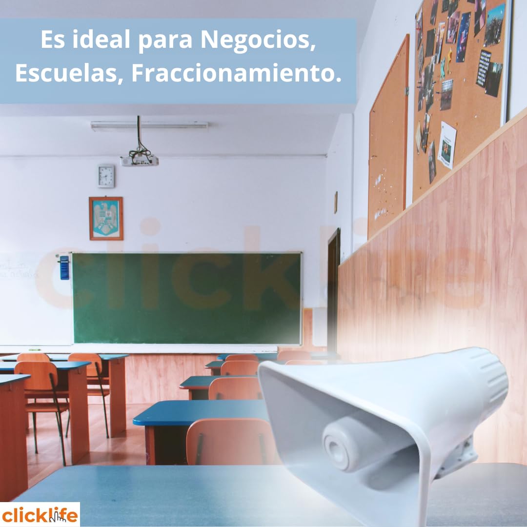 Clicklife - Sirena Alarma Vecinal 30W con 1 Control Remoto Sonido Potente de 100 m (229 dB) | Seguridad para Casa Negocio Escuela Fácil de Instalar Resistente al Clima con Frecuencia de 433 MHz