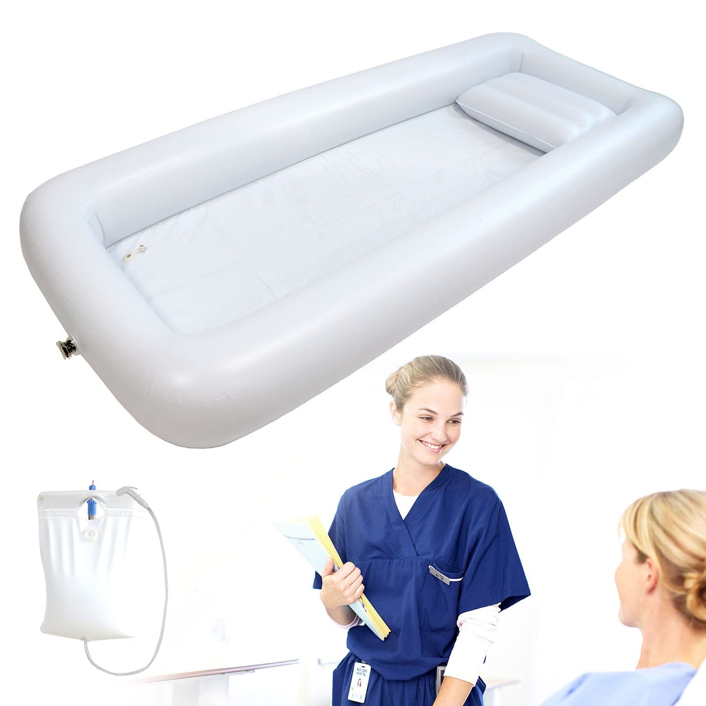 Bañera Inflable Médica Timisea Blanca con Bomba de Aire y Bolsa de Agua para Adultos