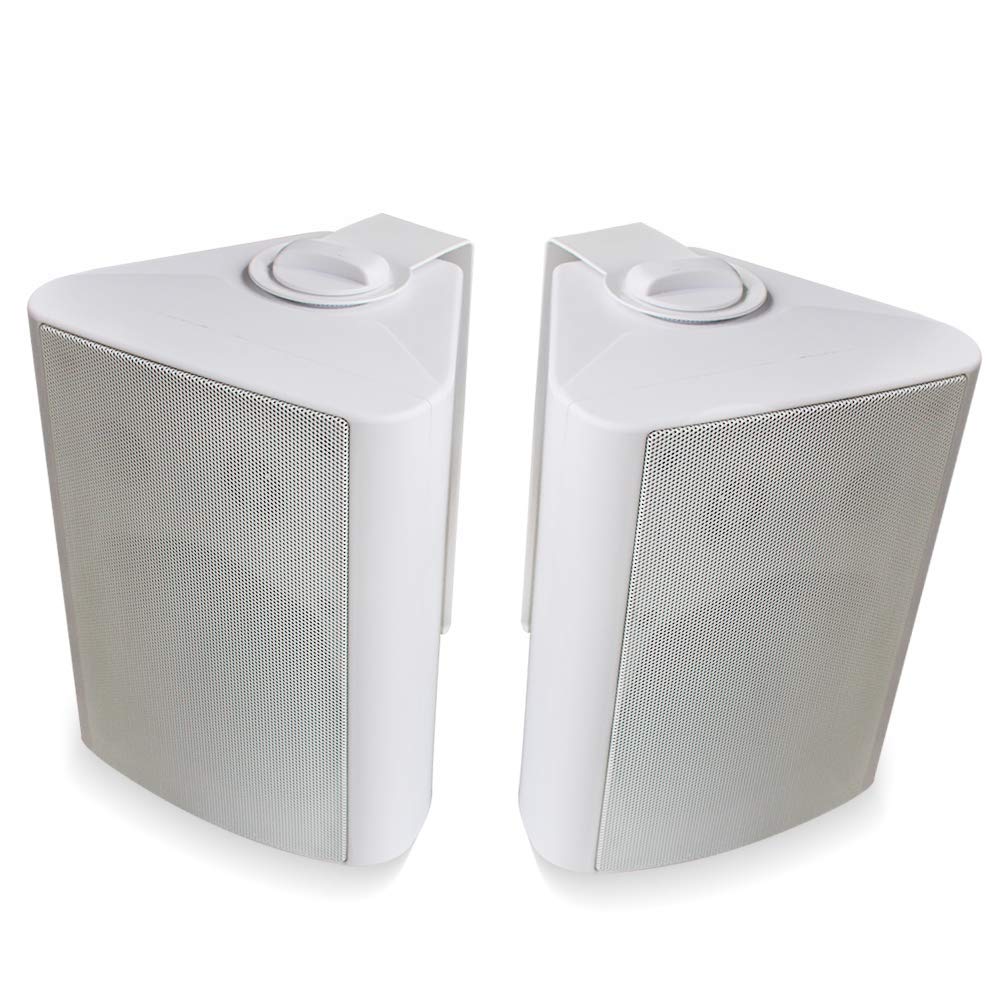 Herdio - Altavoces de Pared para Patio Interior y Exterior de 5.25 Pulgadas, 200 W, Sistema de Montaje en Pared para Todo Tipo de Clima, un par, Blanco