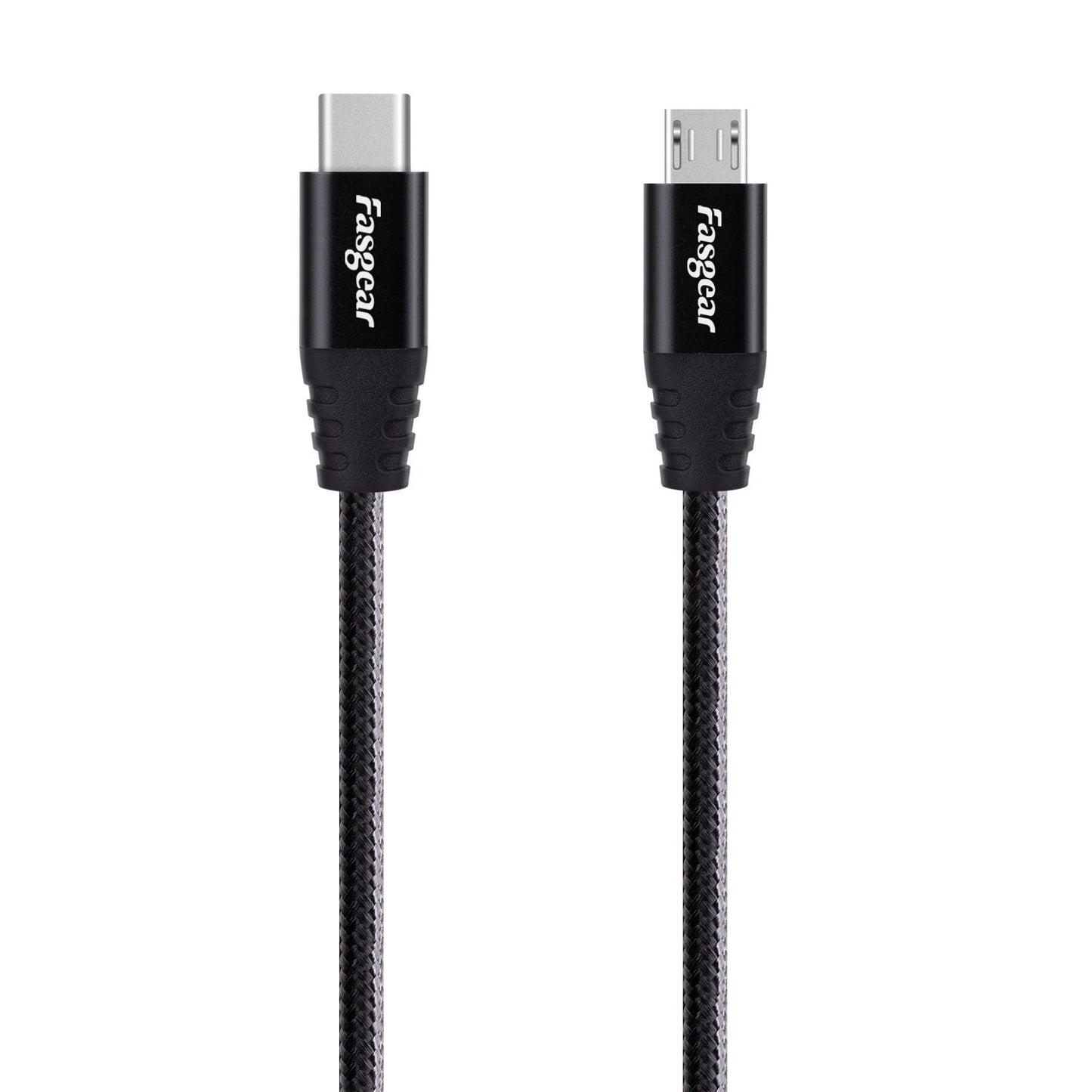 Cable USB C a Micro USB Fasgear en Negro de 30 cm con Nailon Trenzado