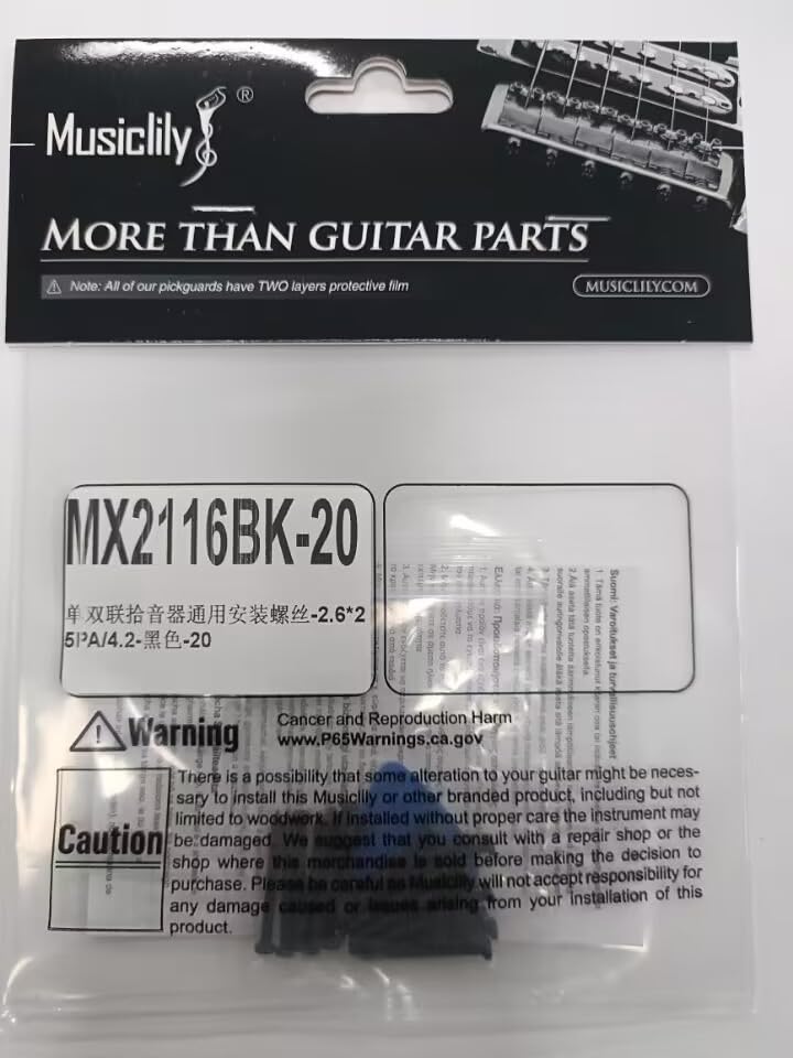 Musiclily Basic 2,8x17mm Metal Rosca Métrica Tornillos de Madera Pastillas para Pastilla Single Coil/Humbucker, Negro (Juego de 20)