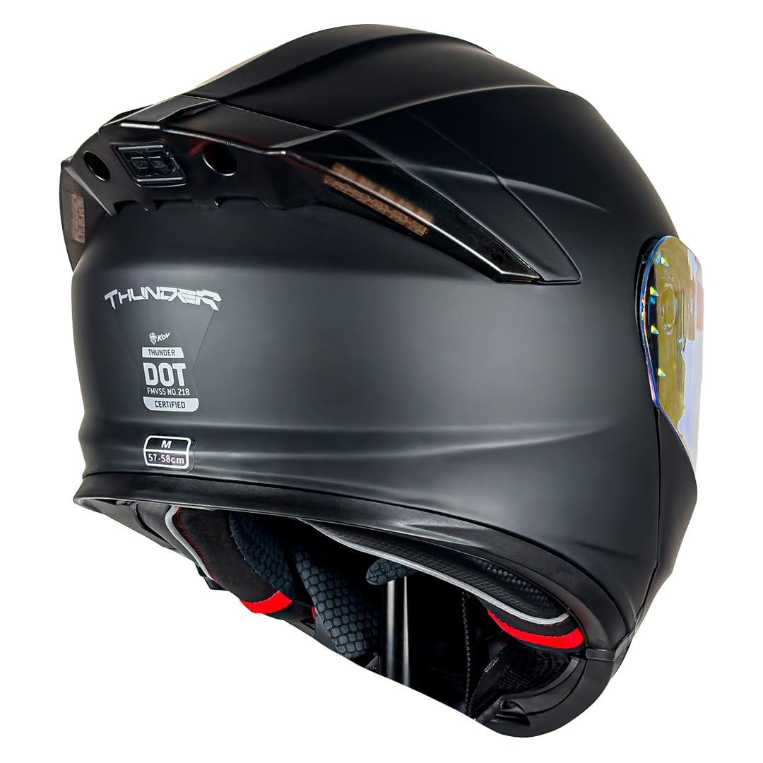 KOV Casco Thunder ABATIBLE Negro Mate para Moto Mica Dorada Certificado Dot (X-Large)