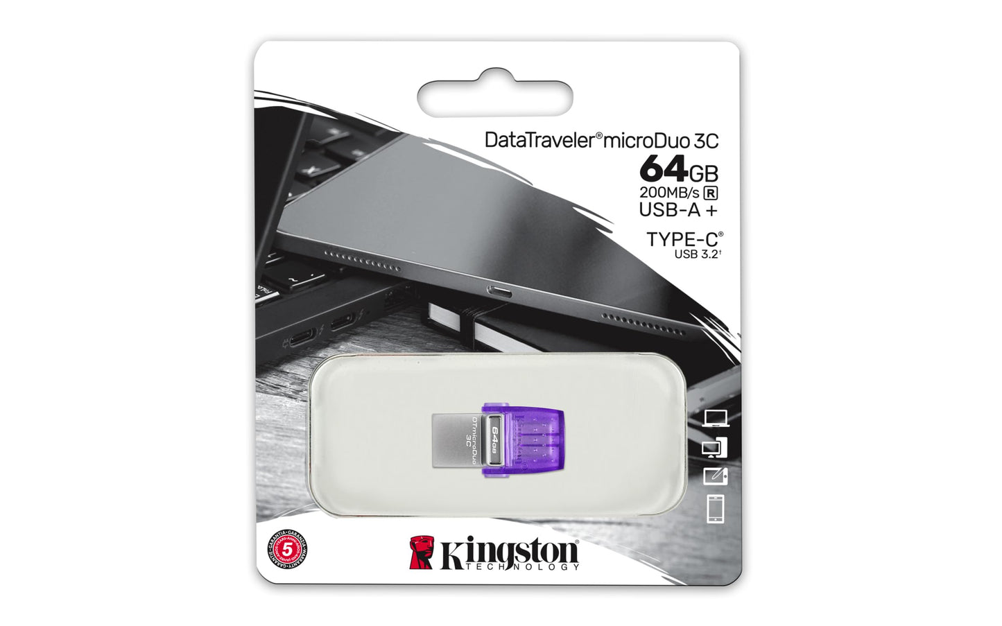 Kingston USB Data Traveler MicroDuo 3C, Capacidad: 64GB, USB Type-C y Type-A (DTDUO3CG3/64GB)