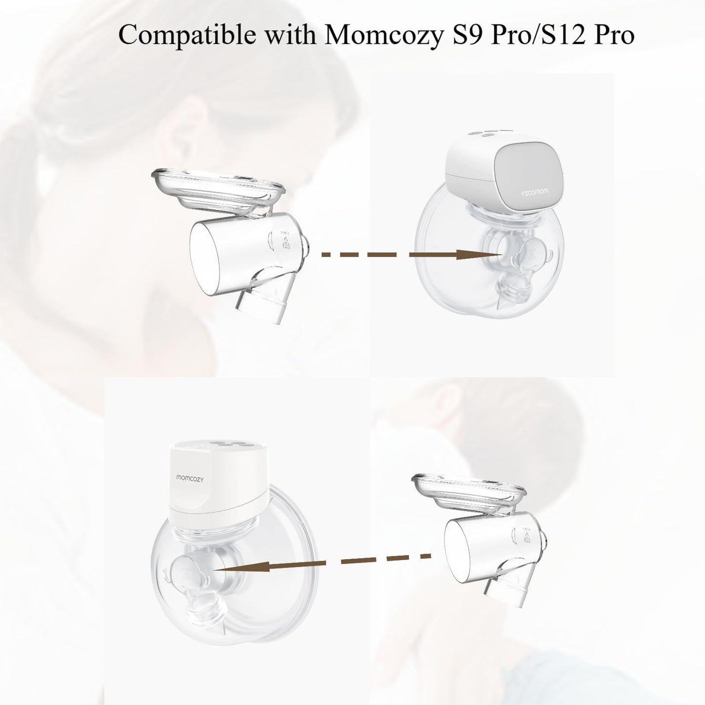 JIMOWANG - Enganchador de extractor de leche portátil compatible con TSRETE/kmaier/eulumap/Momcozy S9/S12 piezas de repuesto para bomba de leche