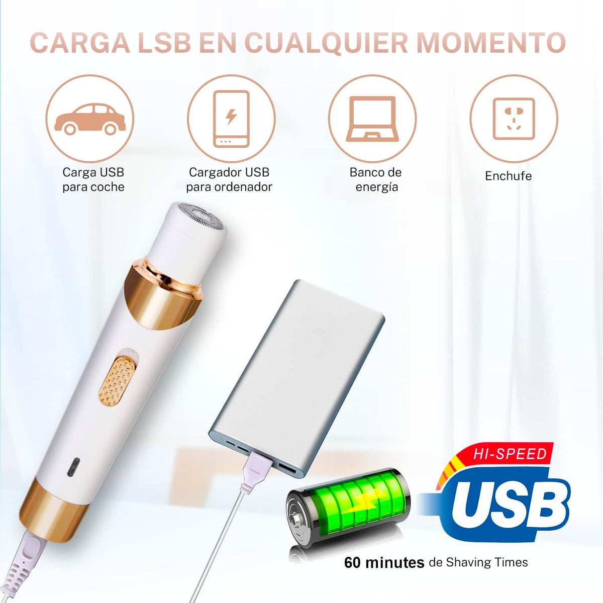 Depiladora Electrica Mujer,Portátil Sin Dolor 4 En 1 Rasuradora Mujer,USB Recargable,Afeitadora Femenina Sin Dolor Para el Vello Facial,Cejas,Axilas y Zona Del Bikini (4 En 1 Dorado)