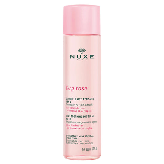 Nuxe Very rose - agua desmaquillante micelar 3 en 1- para ojos y rostro, con agua floral de rosas y complejo skin respect 100% de origen vegetal. todas las pieles, incluso sensibles.