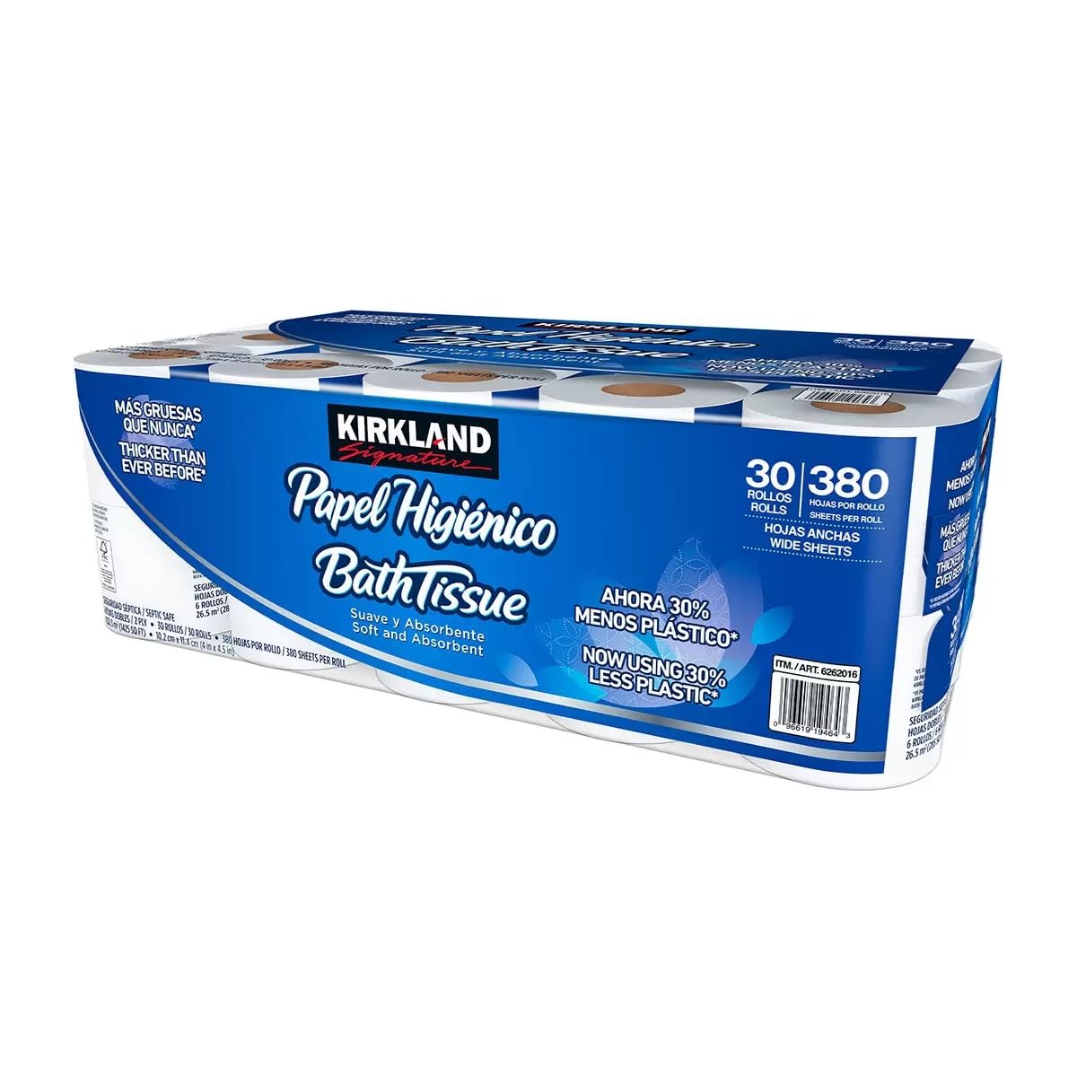 Papel de Baño Kirkland Unknown Signature Blanco 2 Capas 380 Hojas 30 Rollos
