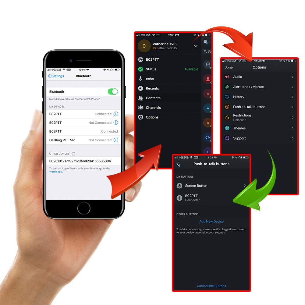 Micrófono PTT Inalámbrico ANYSECU Inrico Negro B01 para iOS y Android