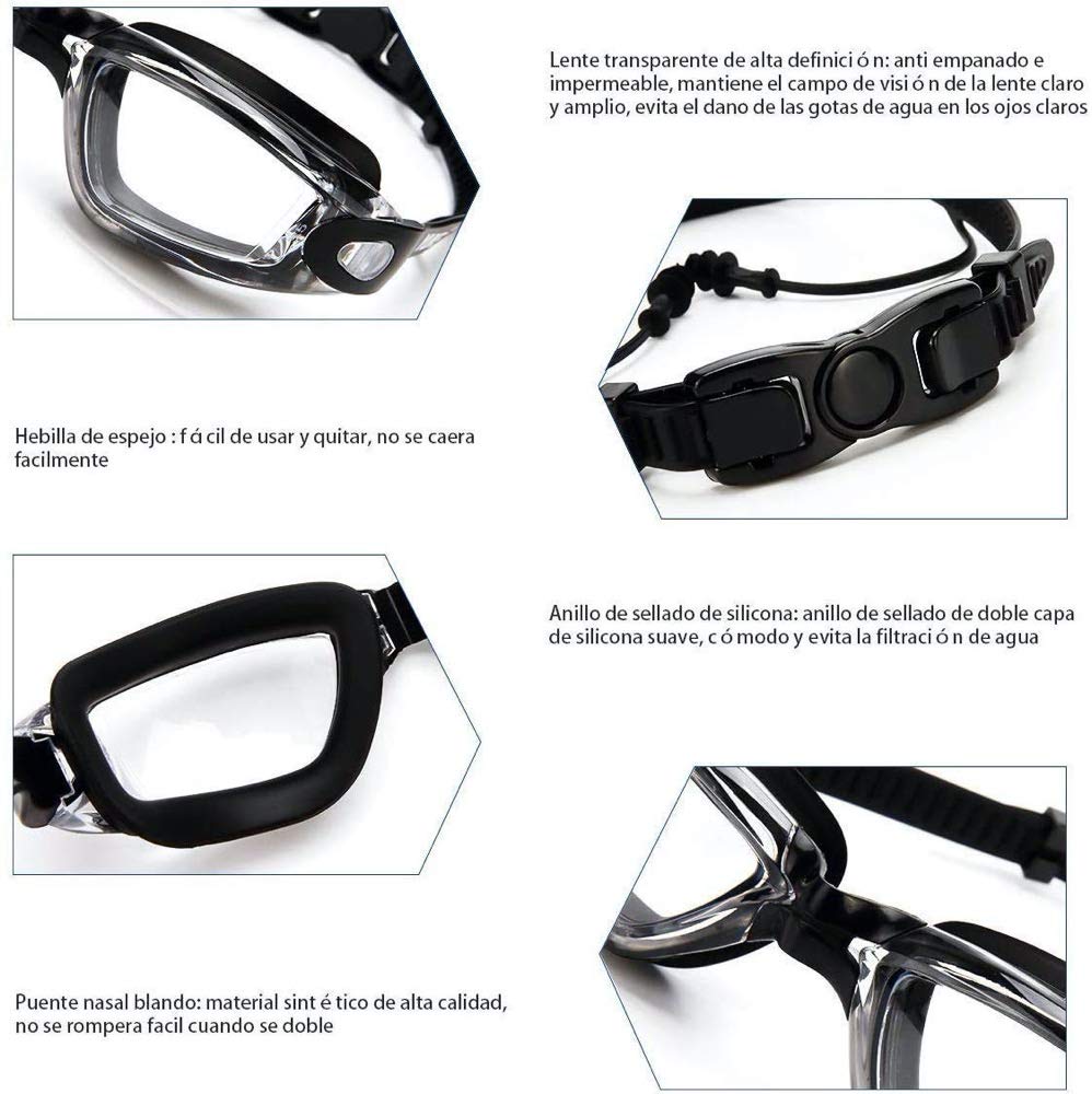 Gafas de Natación para Adultos y Niños Antivaho Protección UV Sin Fugas 6 en 1 con Clip Nasal