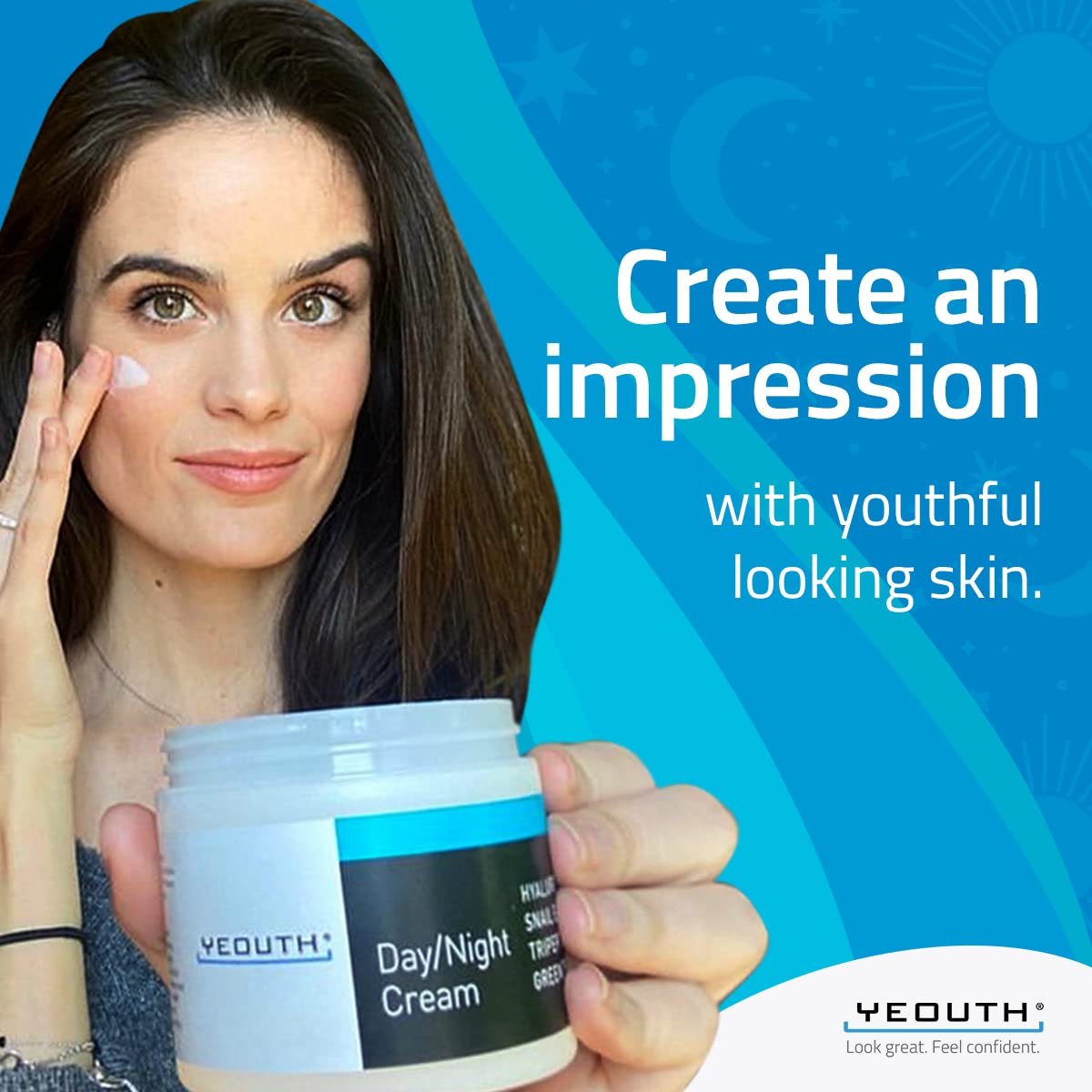 Crema hidratante facial de día YEOUTH con extracto de caracol, ácido hialurónico, té verde y péptidos, crema antiedad contra el envejecimiento o crema hidratante para la piel seca Hecho en EE.UU (1 ounce)