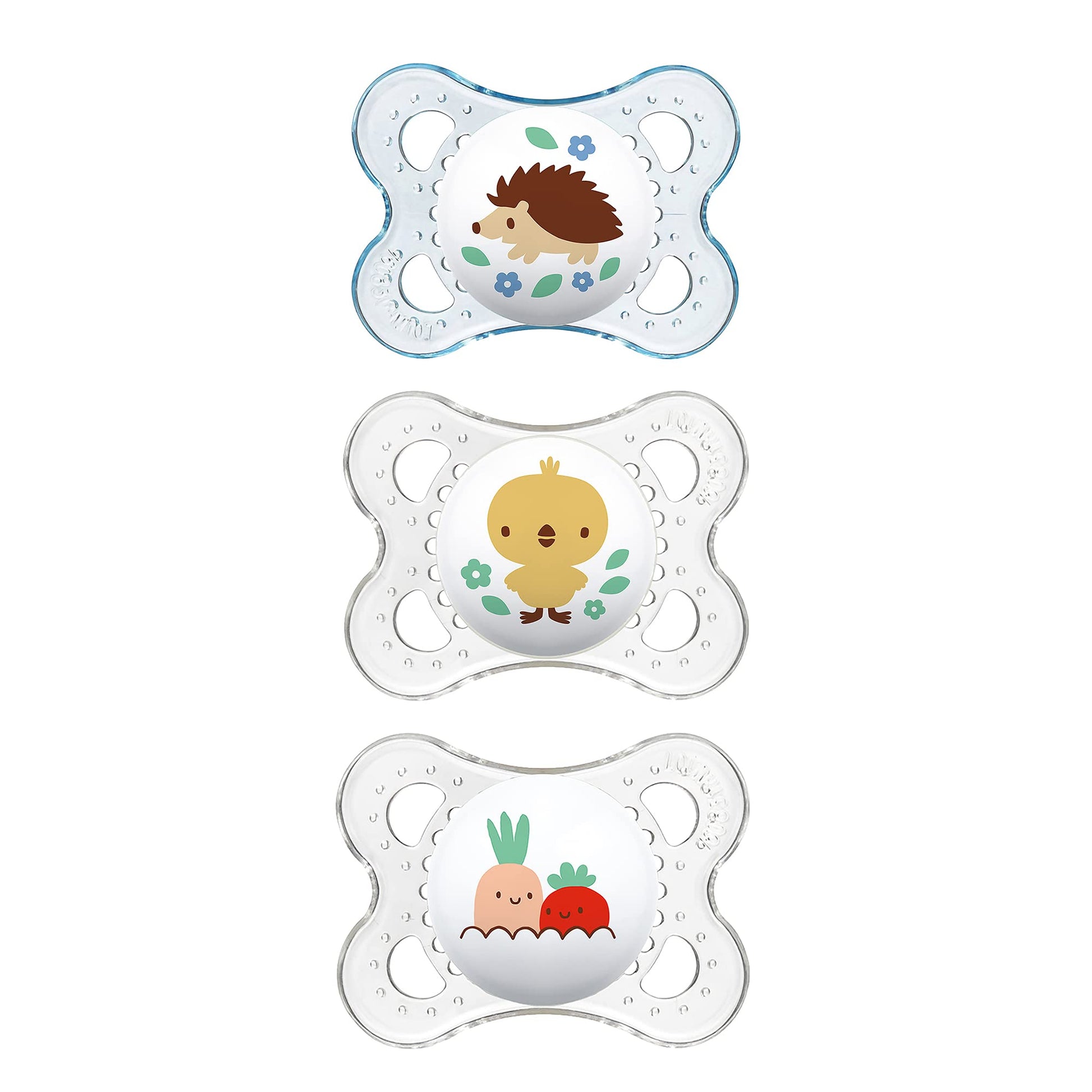 MAM Chupete original para bebé, forma de pezón que ayuda a promover un desarrollo bucal saludable, escudo curvado para proteger la piel, transparente/niño, 0-6 (paquete de 3)